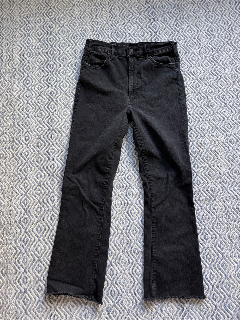 MOTHER The Hustler Fray Black Flare Jeans